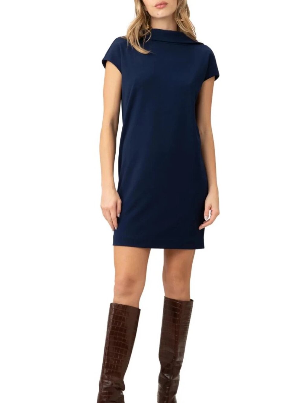NWT Trina Turk Arlyn Mini Shift Dress Sz 12 Navy Blue Low Back Minimalist